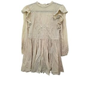 Banana Republic Beige Embroidered Ruffle Mini Festival Vacation Dress Women's S